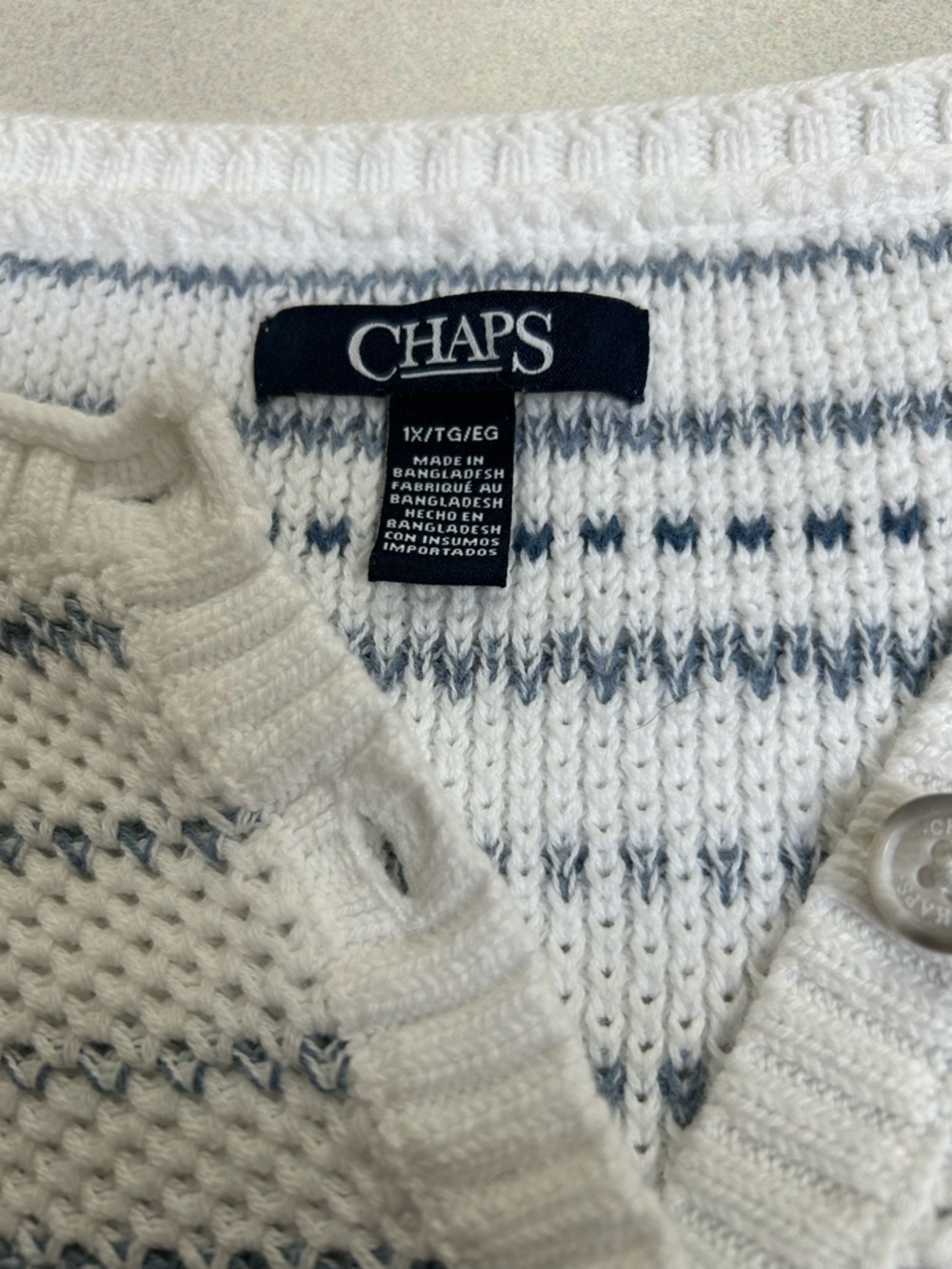 Striped Knit Henley Sweater in White and Blue - Picture 3 of 5
